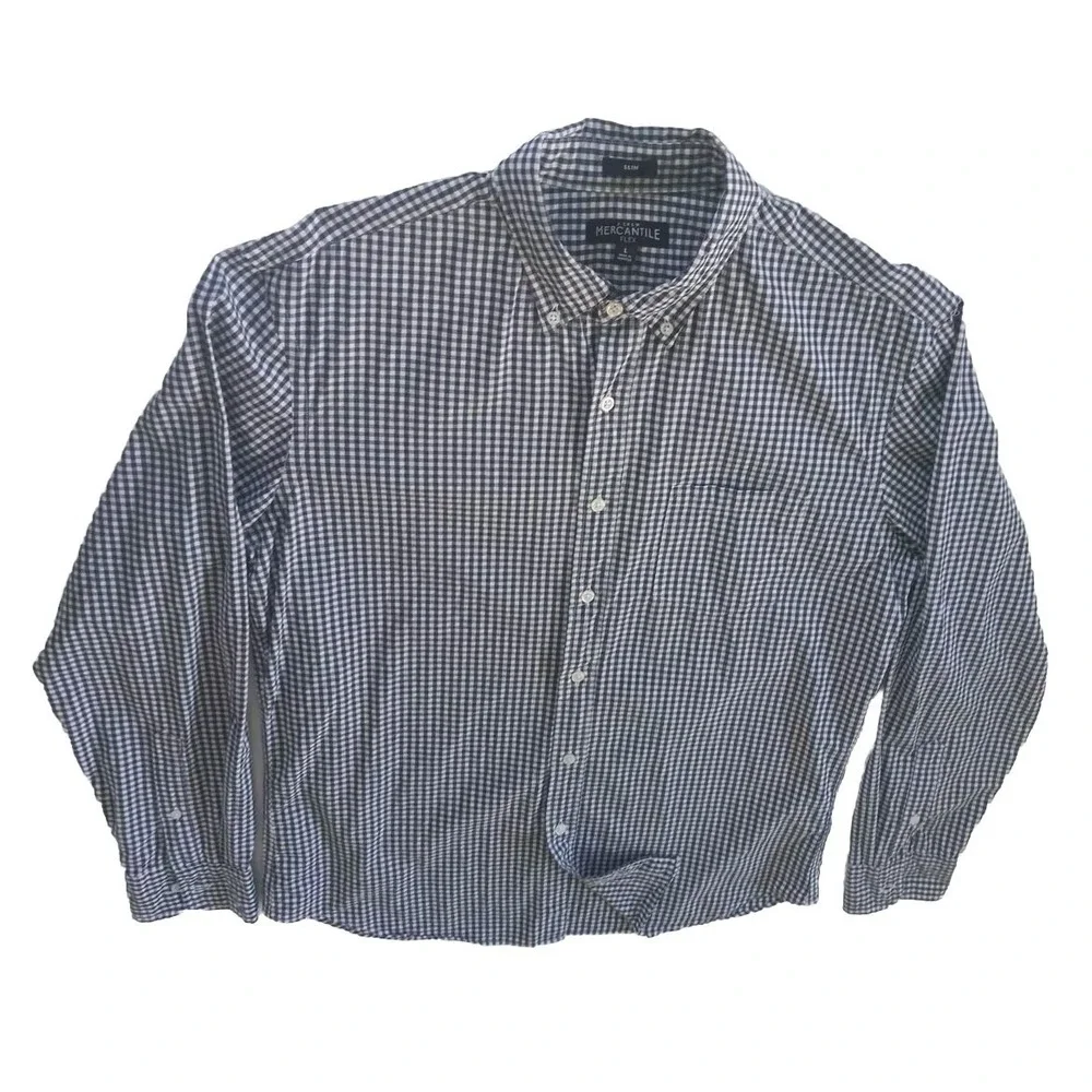 J CREW By Mercantile Flex Men's Large Slim Fit Long-sleeved Buttons Shirt Plaid